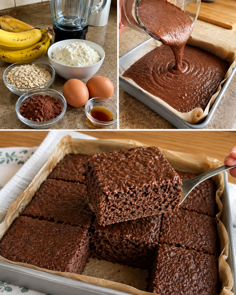 Torta di ricotta, banana e cacao senza farina con crema al cioccolato